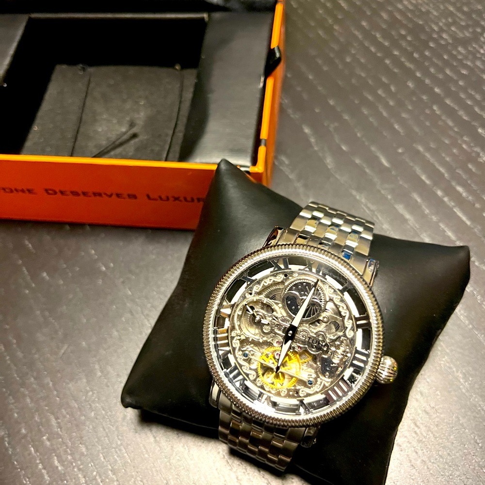 Mens Stuhrling 48mm skeleton automatic watch